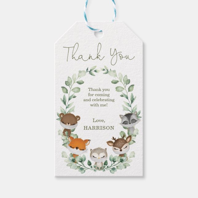 Quarantine Woodland Animals Greenery Baby Favors Geschenkanhänger (Vorderseite)