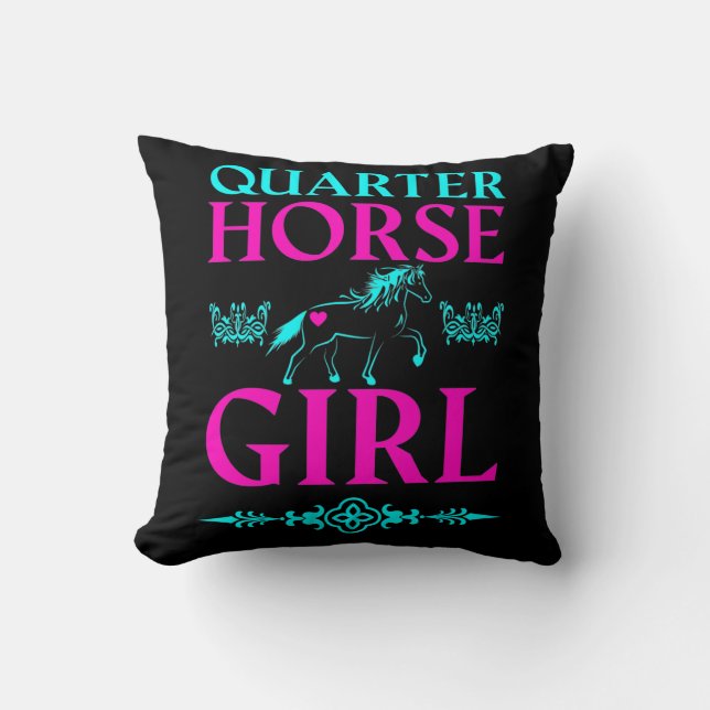 Quarter Horse Girl in Aqua und Pink Kissen (Vorderseite)