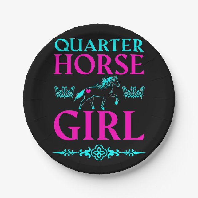 Quarter Horse Girl in Aqua und Pink Pappteller (Vorderseite)