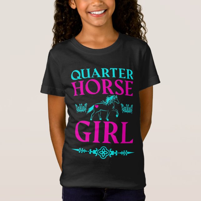 Quarter Horse Girl in Aqua und Pink T-Shirt (Vorderseite)