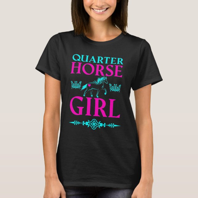 Quarter Horse Girl in Aqua und Rosa T - Shirt (Vorderseite)