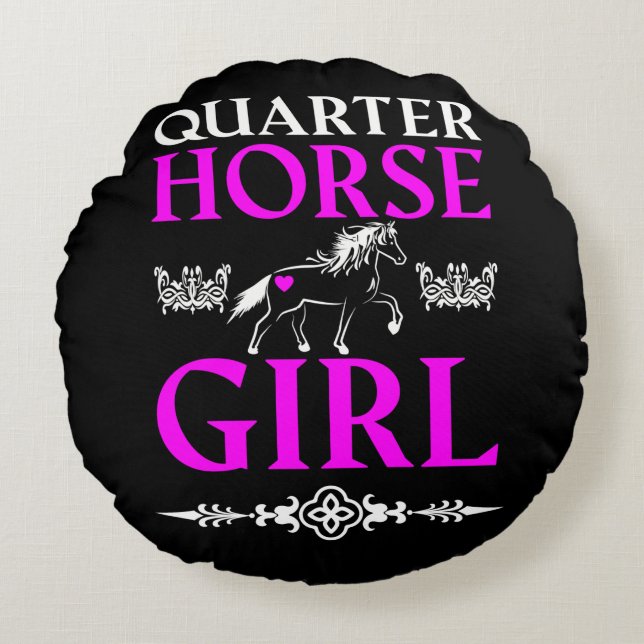 Quarter Horse Girl Rundes Kissen (Vorderseite)