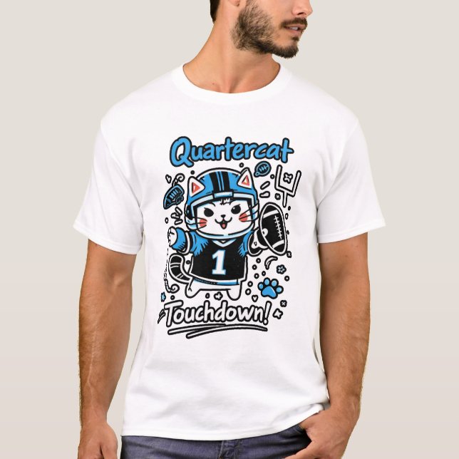 Quarterback Cat Illustration – Cute Football Cat D T-Shirt (Vorderseite)