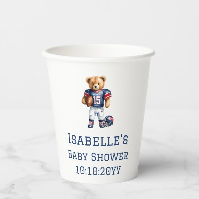 Quarterback Football Teddy Bear Baby Dusche Pappbecher (Vorderseite)