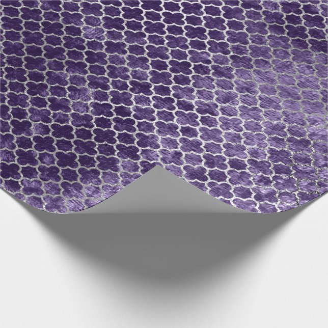 Quarzfolie Silber Metallisches Lila Violett Velvet Geschenkpapier (Ecke)