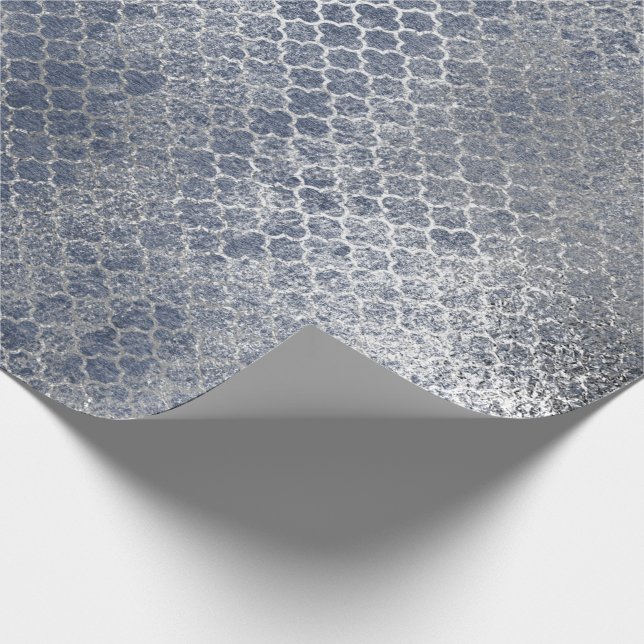 Quarzfolie Silver Glam Blau gestörtes Silber Geschenkpapier (Ecke)