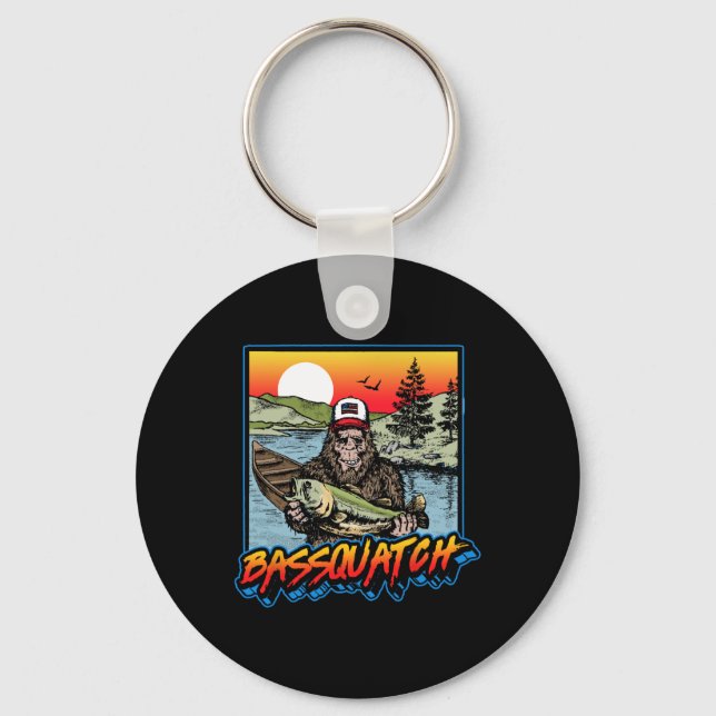 Quatch! Funny B Fischerei Sasquatch Retro 80er Fis Schlüsselanhänger (Vorderseite)