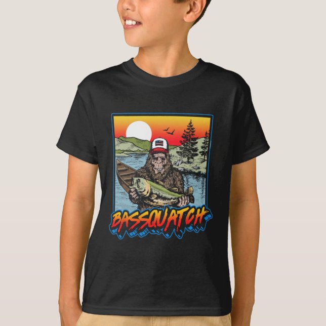 Quatch! Funny B Fischerei Sasquatch Retro 80er Fis T-Shirt (Vorderseite)