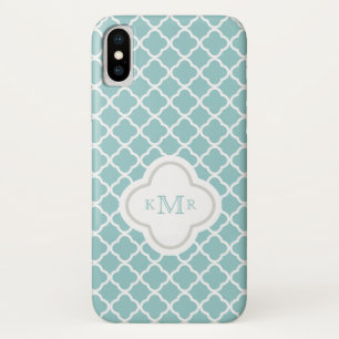 Quatrefoil aquamarines weißes Muster-stilvolles Case-Mate iPhone Hülle