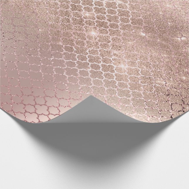 Quatrefoil Glam Pink Rose Gold Blush Bridpark Geschenkpapier (Ecke)