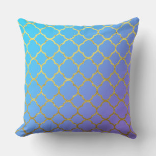 Quatrefoil Gold Foil Patterns Blue Ombre Funkelnd Kissen