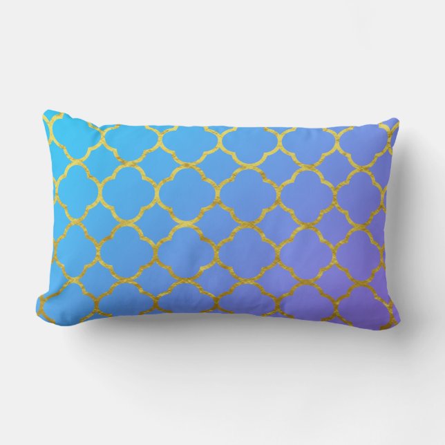 Quatrefoil Gold Foil Patterns Blue Ombre Funkelnd Lendenkissen (Vorderseite)