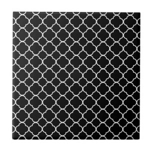 Quatrefoil Klee-Muster: Schwarzes u. Weiß Fliese