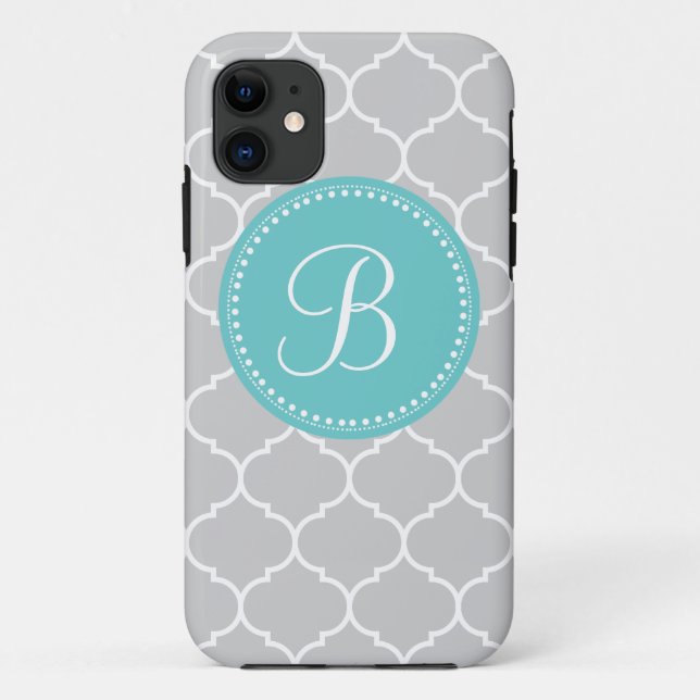 Quatrefoil kundenspezifisches Monogramm im Grau Case-Mate iPhone Hülle (Rückseite)