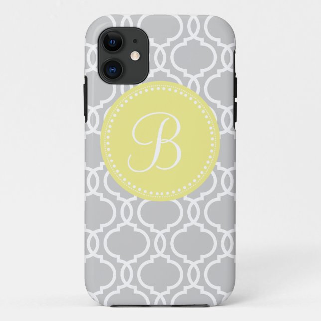 Quatrefoil kundenspezifisches Monogramm im Grau Case-Mate iPhone Hülle (Rückseite)