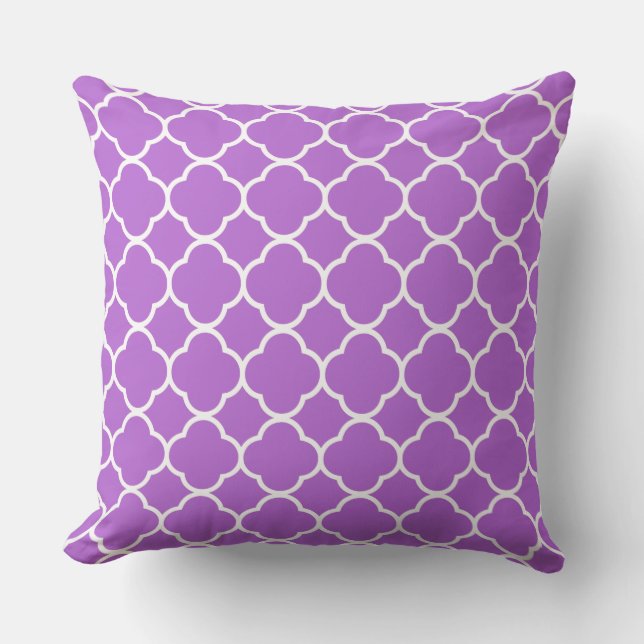 Quatrefoil Lilac Lila Weißes Gitter Coole Baumwoll Kissen (Vorderseite)