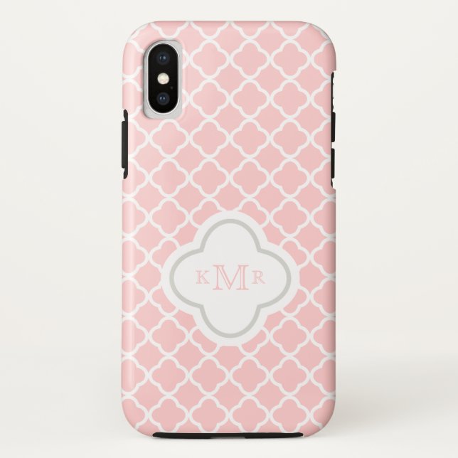 Quatrefoil rosa weißes Muster-stilvolles Monogramm Case-Mate iPhone Hülle (Rückseite)