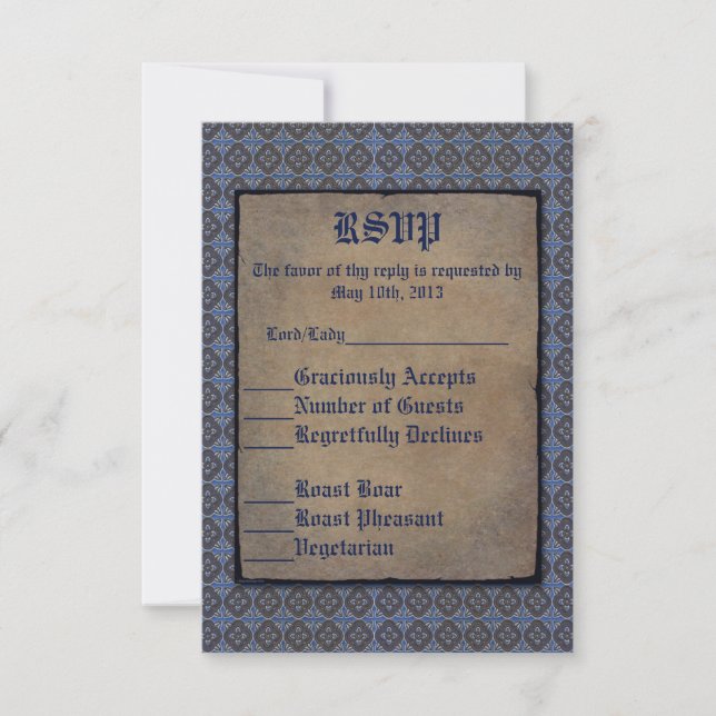 Quatrefoils Gold auf blau RSVP Karte (Vorderseite)