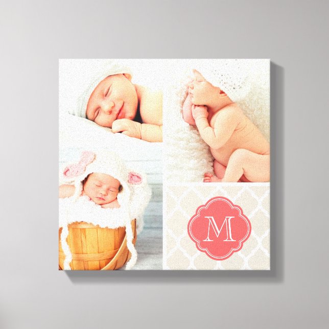 Quatrefolie Monogram Baby Foto Collage Kinderzimme Leinwanddruck (Vorderseite)