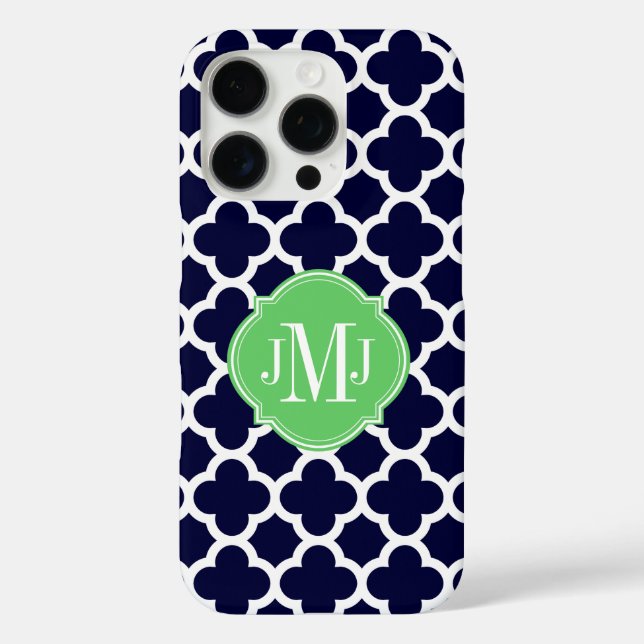 Quatrefolie Navy Blue and White Muster Monogram Case-Mate iPhone Hülle (Rückseite)