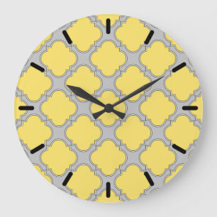 Quatrefoliengelb und grau große wanduhr