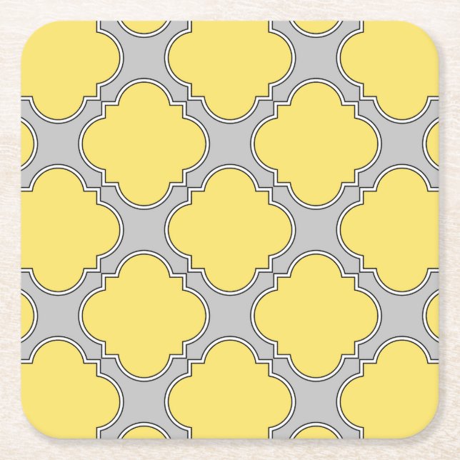 Quatrefoliengelb und grau rechteckiger pappuntersetzer (Vorderseite)