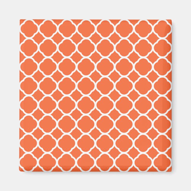 Quatrefolienmuster auf Mandarin Orange und Weiß Magnet (Vorne)