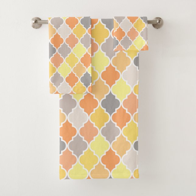 Quatrefolienmuster gelb, orange und grau badhandtuch set (Insitu)