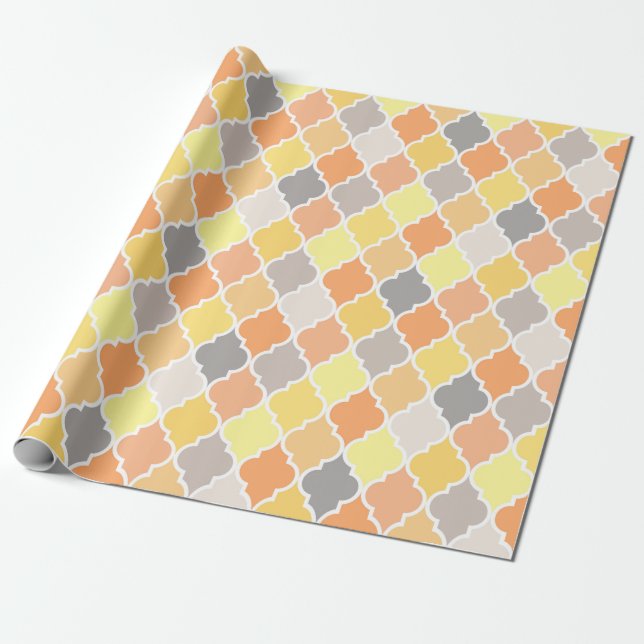 Quatrefolienmuster gelb, orange und grau geschenkpapier (Ungerollt)