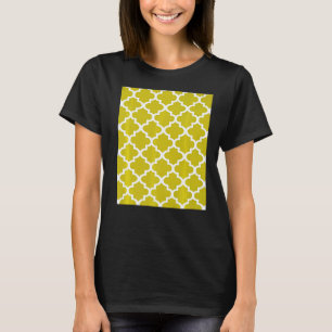 Quatrefolienmuster in weißer Kontur auf Senfgelb T-Shirt