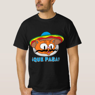 QUE PASA? Cartoon Mustache Cat Señor Gato T-Shirt