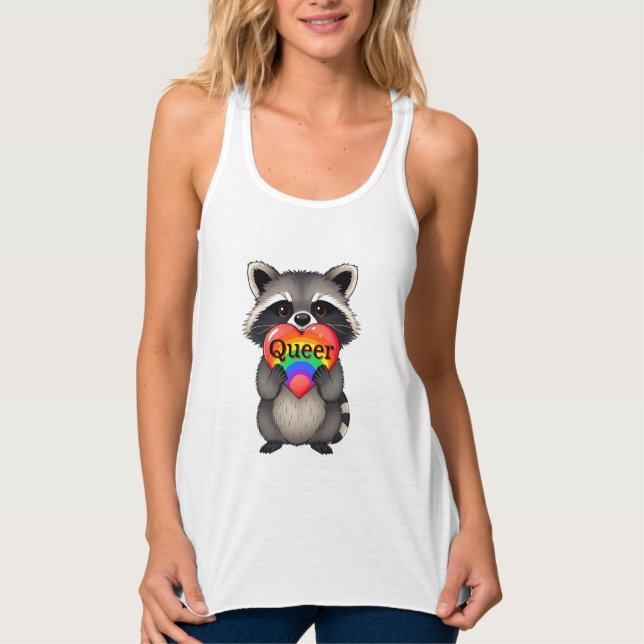 Que | Raccoon mit Regenbogenherz Tank Top (Vorderseite)