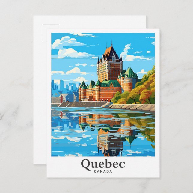 Quebec Canada Art Vintage Travel Illustration Postkarte (Vorne/Hinten)