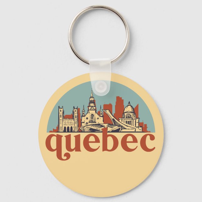 Quebec Canada Retro City Skyline Cityscape Art Schlüsselanhänger (Vorderseite)
