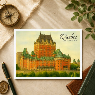 Quebec Canada Vintag Watercolor Travel Feiertagspostkarte