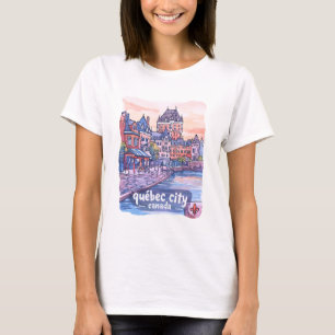Quebec City Kanada Schöne Wasserfarbe Skyline T-Shirt
