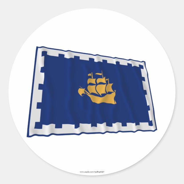 Quebec City Waving Flag Runder Aufkleber (Vorderseite)