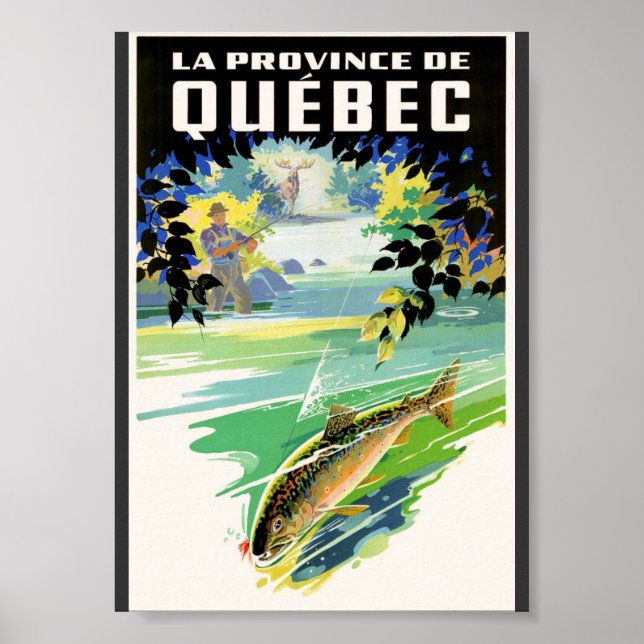 Quebec Reiseplakat für Fischer und Forellen Poster (Vorne)
