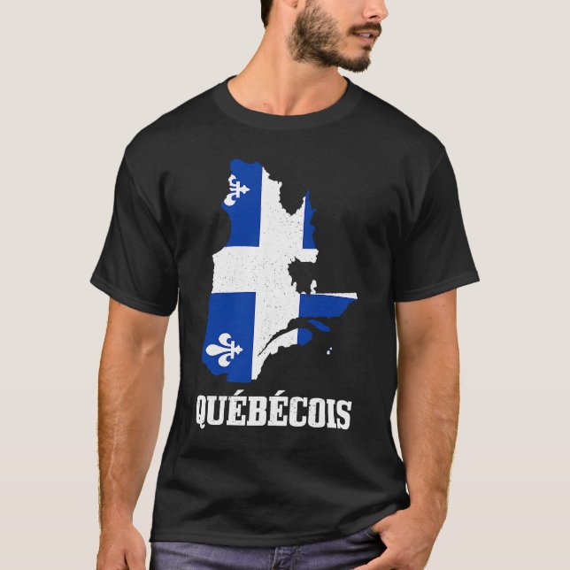 Quebecois Quebec Map Flaggenstand Kanada T-Shirt (Vorderseite)