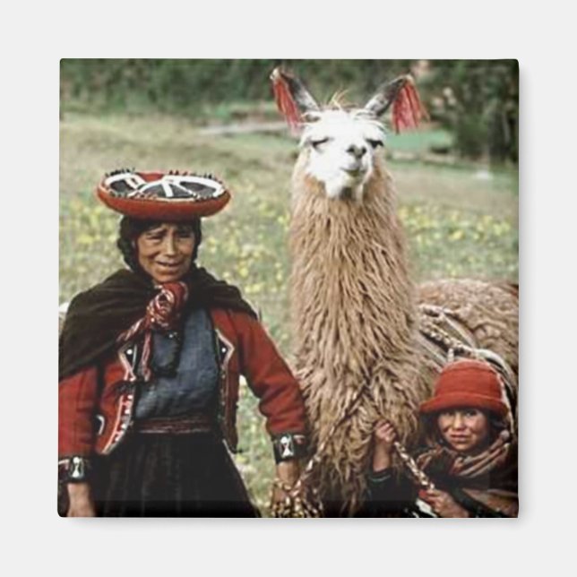 Quechua-Frau mit zwei Llamas-Fotos Magnet (Vorne)