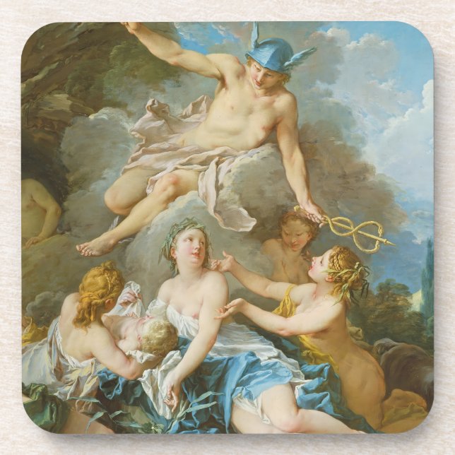 Quecksilber, der den Säugling Baccus an die Nymphe Getränkeuntersetzer (Vorderseite)