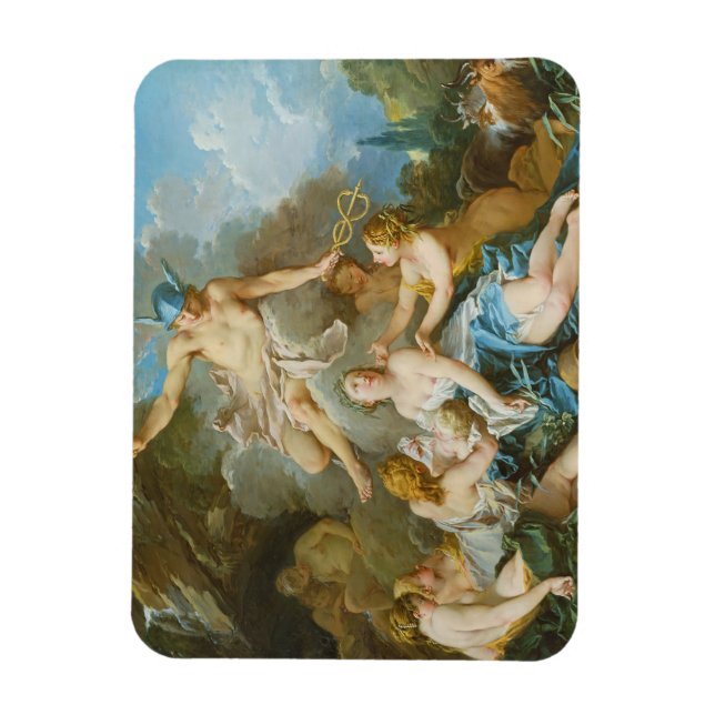 Quecksilber, der den Säugling Baccus an die Nymphe Magnet (Vertikal)