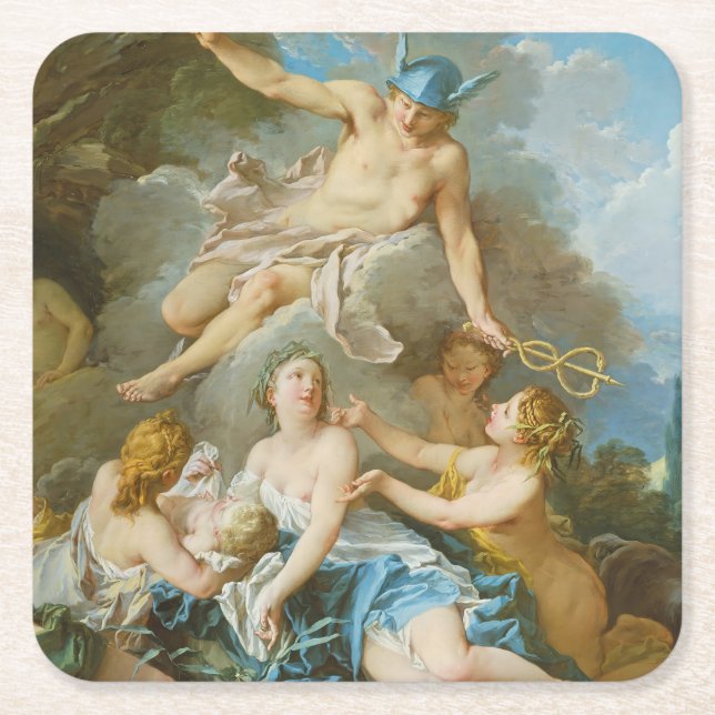 Quecksilber, der den Säugling Baccus an die Nymphe Rechteckiger Pappuntersetzer (Vorderseite)