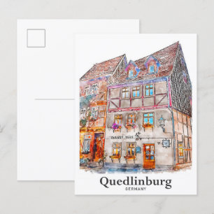 Quedlinburg Deutschland Reise Wasserfarbe Handgeze Postkarte