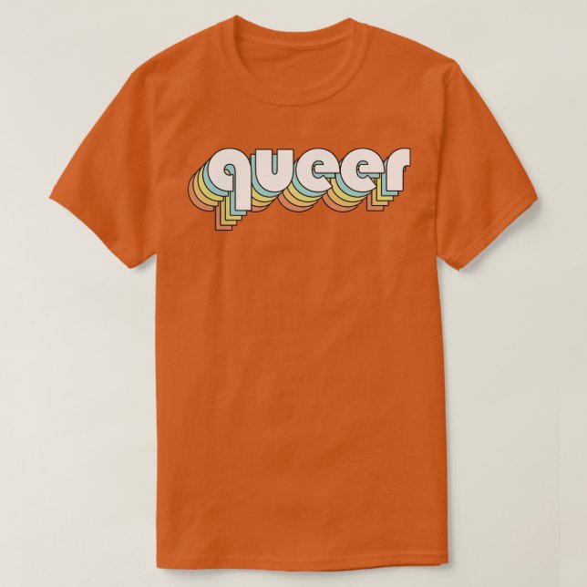 Quee Retro-Regenbogentypografie verblasster Stil T-Shirt (Design vorne)