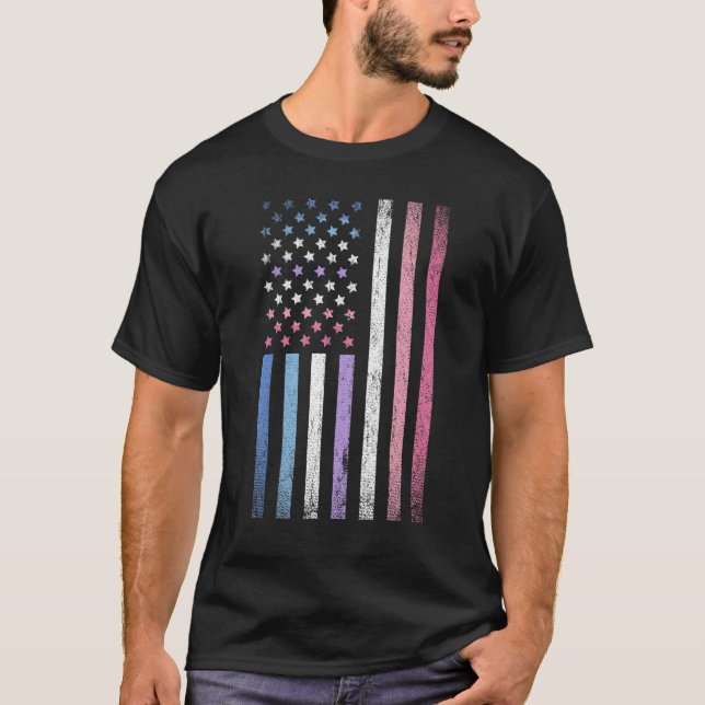 Quee US-Flagge Bi Gender Flag Gay Pride Monat GB T-Shirt (Vorderseite)