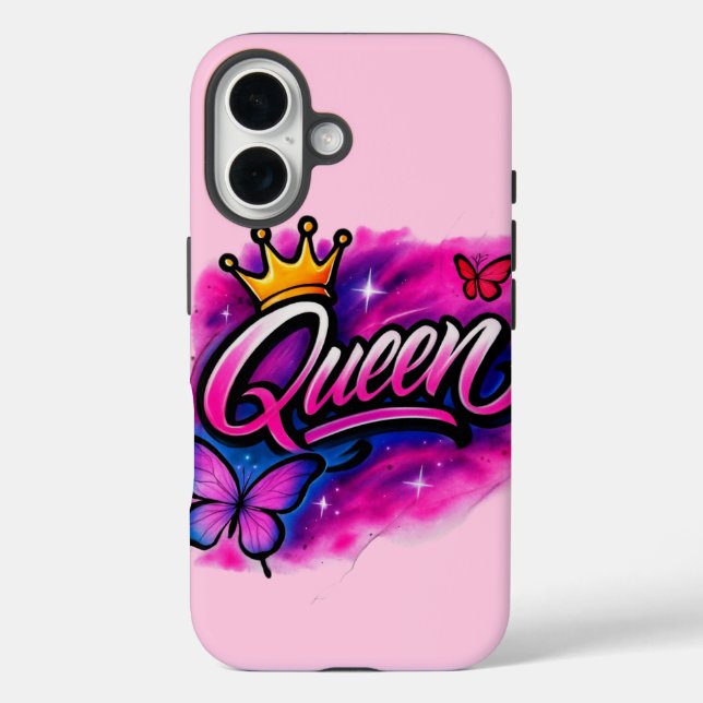 Queen Airbrush Graffiti Krone & Schmetterling  Case-Mate iPhone Hülle (Rückseite)