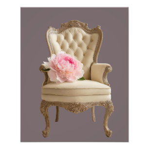 Queen-Anne-Ohrensessel mit rosa Pfingstrose Fotodruck