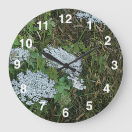 Queen Anne's Lace White Wild Blume Große Wanduhr
