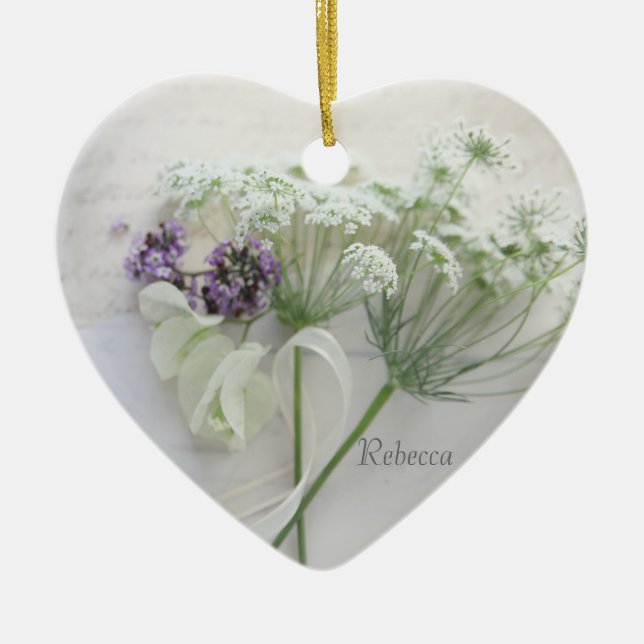 Queen Anne's lace with script Keramik Ornament (Vorne)